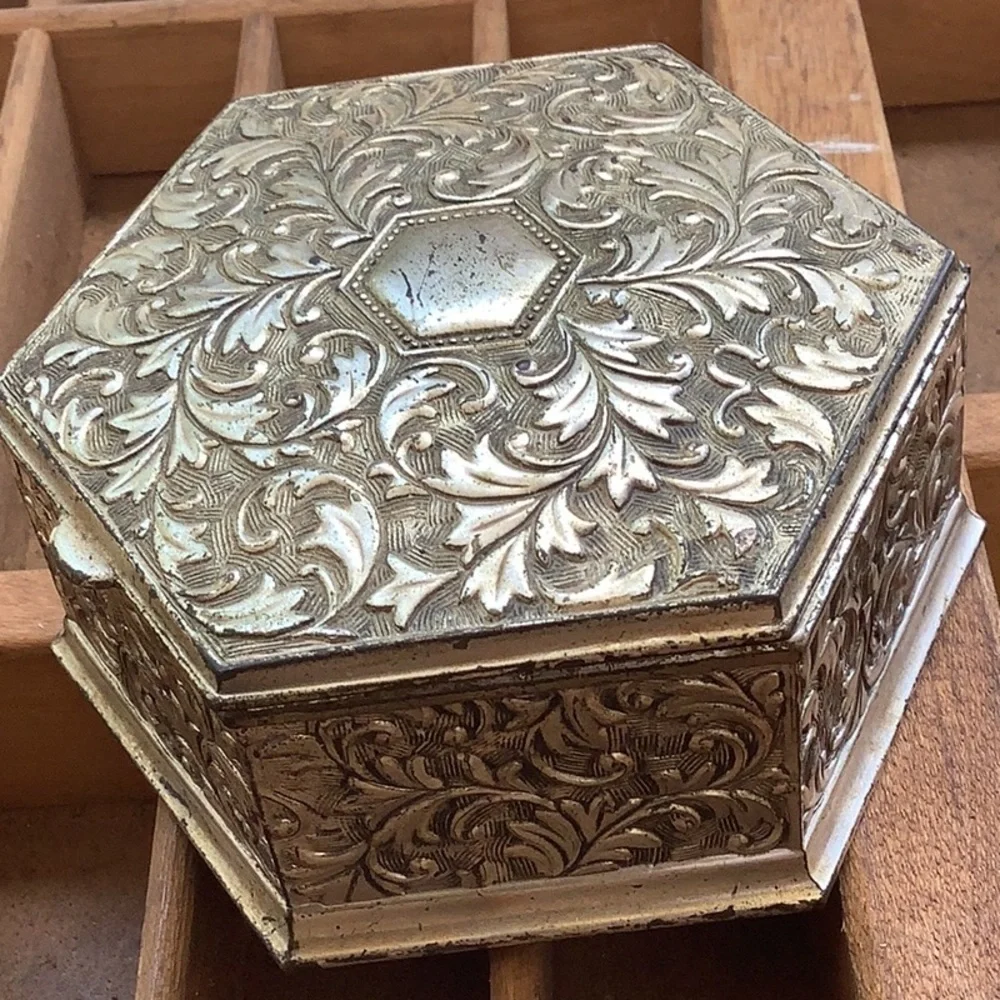 Antique Vintage Bundle Lot 3 Silver Cast Metal Jewelry Trinket Boxes
